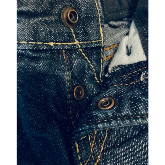 BABY GAP1969 DENIM JEANS, INFANTS 3-6 MO, DENIM BLUE WITH GOLD TRIM, ZIP & SNAPS - Picture 2 of 9